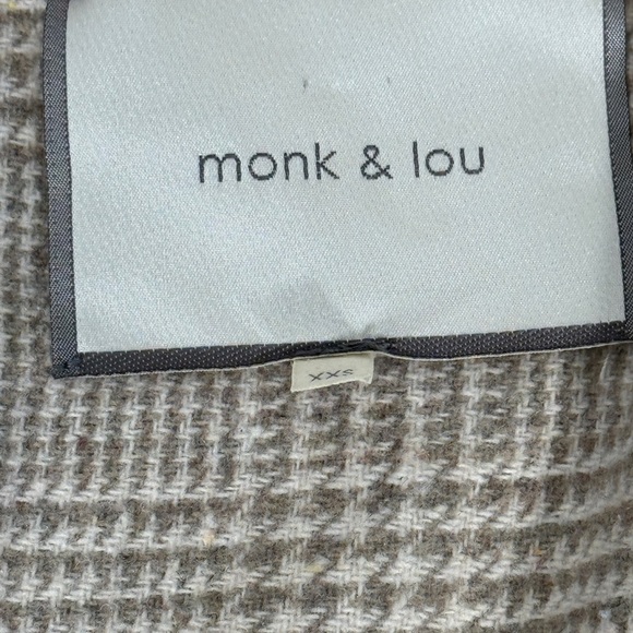 🧥 Monk & Lou Plaid Shacket Wool Blend Coat Women's XXS Beige Houndstooth Snap - Picture 3 of 8